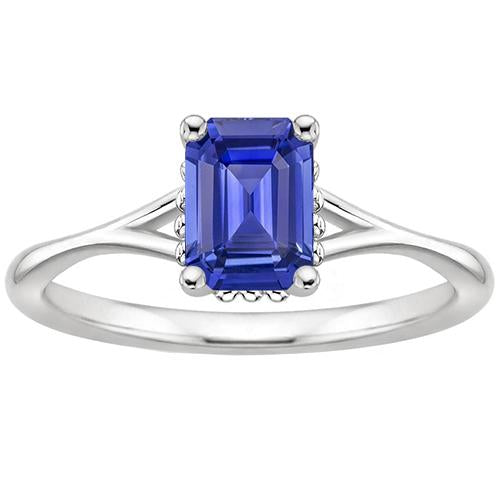 Solitaire Ring Milgrain Shank Emerald Blue Sapphire 2 Carats - Gemstone Ring-harrychadent.ca