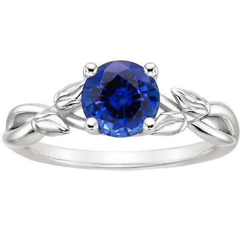 Solitaire Ring Natural Blue Sapphire Split Shank Leaf Style 2 Carats - Gemstone Ring-harrychadent.ca