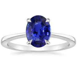 Solitaire Ring Oval Blue Sapphire 3.50 Carats Tapered Shank White Gold