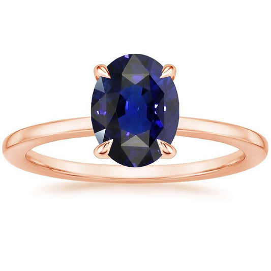 Solitaire Ring Oval Cut Rose Gold Ceylon Sapphire 3 Carats Prong Set - Gemstone Ring-harrychadent.ca