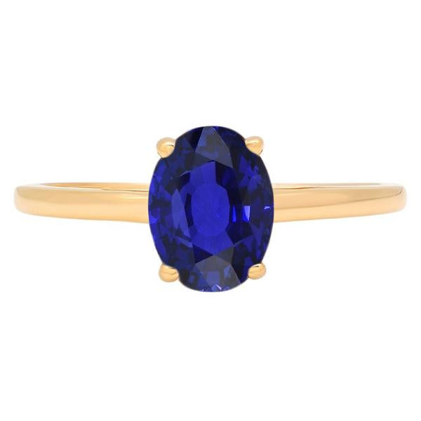 Solitaire Ring Oval Shaped Sri Lankan Sapphire 2 Carats Yellow Gold - Gemstone Ring-harrychadent.ca