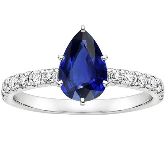 Solitaire Ring Pear Blue Sapphire Pave Set Diamond Accents 5.25 Carats - Gemstone Ring-harrychadent.ca