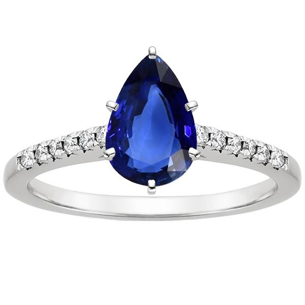 Solitaire Ring Pear Blue Sapphire With Accents Pave Diamonds 5 Carats - Gemstone Ring-harrychadent.ca