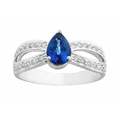 Solitaire Ring Pear Blue Sapphire With Diamond Accents 3.50 Carats - Gemstone Ring-harrychadent.ca