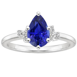Solitaire Ring Pear Blue Sapphire With Round Diamond Accents 5 Carats