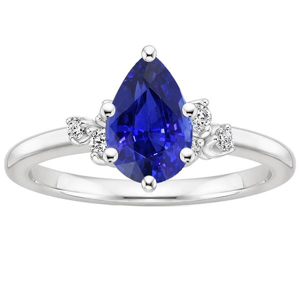 Solitaire Ring Pear Blue Sapphire With Round Diamond Accents 5 Carats - Gemstone Ring-harrychadent.ca