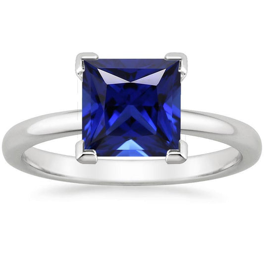 Solitaire Ring Princess Ceylon Sapphire Gemstone Prong Set 5 Carats - Gemstone Ring-harrychadent.ca