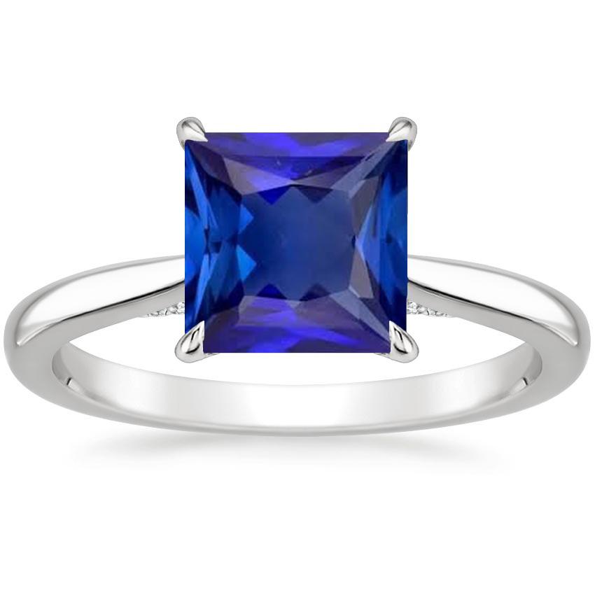 Solitaire Ring Princess Cut Sri Lankan Sapphire White Gold 5 Carats - Gemstone Ring-harrychadent.ca