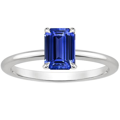 Solitaire Ring Prong Set White Gold 14K Sri Lankan Sapphire 3 Carats - Gemstone Ring-harrychadent.ca