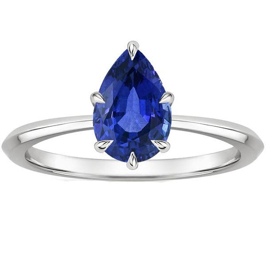 Solitaire Ring Prong Setting Pear Ceylon Sapphire 2 Carats - Gemstone Ring-harrychadent.ca