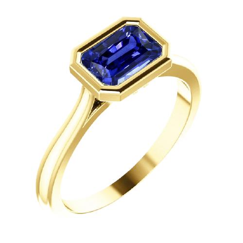 Solitaire Ring Radiant Blue Sapphire Bezel Set 1.50 Carats Gold 14K - Gemstone Ring-harrychadent.ca