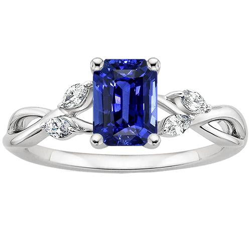 Solitaire Ring Emerald Blue Sapphire With Marquise Diamonds 4 Carats - Gemstone Ring-harrychadent.ca