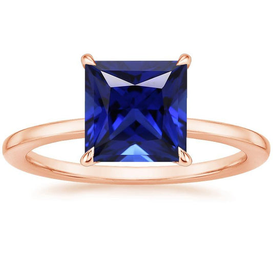 Solitaire Ring Rose Gold 14K Princess Cut Ceylon Sapphire 5 Carat - Gemstone Ring-harrychadent.ca