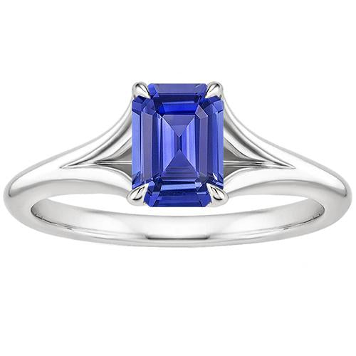 Solitaire Ring Sri Lankan Sapphire 3 Carats Emerald Cut White Gold 14K - Gemstone Ring-harrychadent.ca