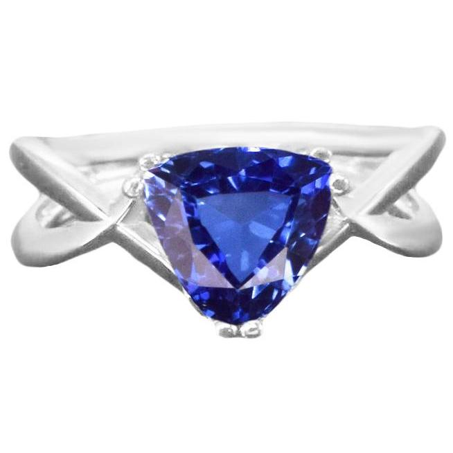 Solitaire Ring Trillion Natural Blue Sapphire Split Shank 2 Carats - Gemstone Ring-harrychadent.ca