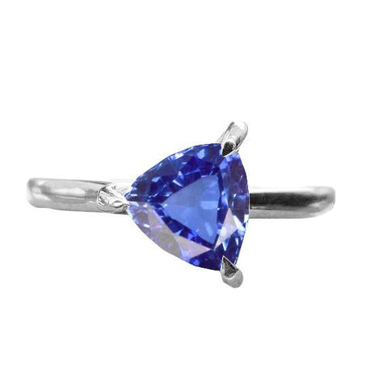 Solitaire Ring Trillion Shaped Prong Set Blue Sapphire 1.50 Carats - Gemstone Ring-harrychadent.ca