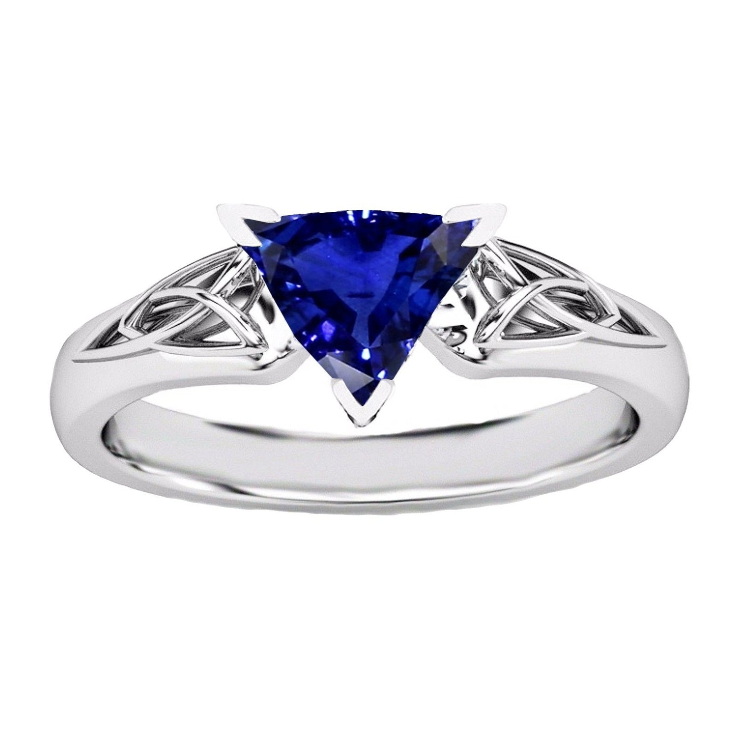 Solitaire Ring Trillion V Prong Blue Sapphire Antique Style 2 Carats - Gemstone Ring-harrychadent.ca