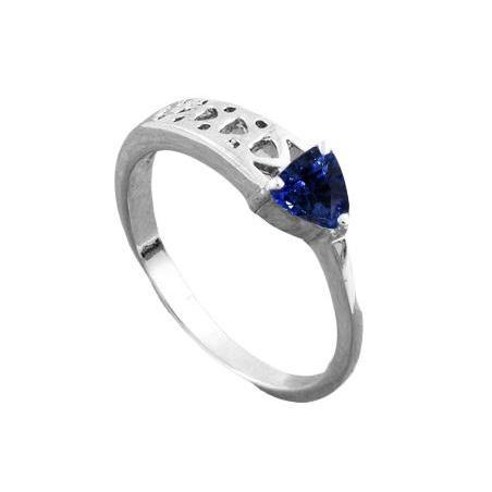 Solitaire Ring Trillion Vintage Style Blue Sapphire 0.50 Carats Gold - Gemstone Ring-harrychadent.ca