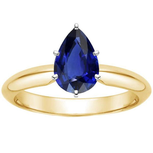 Solitaire Ring Two Tone Pear Ceylon Sapphire 3 Carats - Gemstone Ring-harrychadent.ca