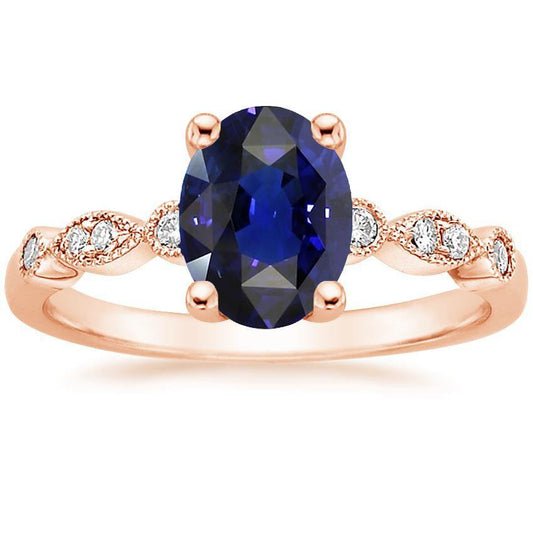 Solitaire Ring Vintage Style & Diamond Accents Blue Sapphire 4 Carats - Gemstone Ring-harrychadent.ca