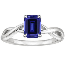 Solitaire Ring White Gold 14K Emerald Blue Sapphire 3 Carats