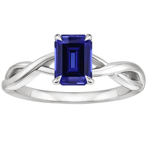 Solitaire Ring White Gold 14K Emerald Blue Sapphire 3 Carats - Gemstone Ring-harrychadent.ca