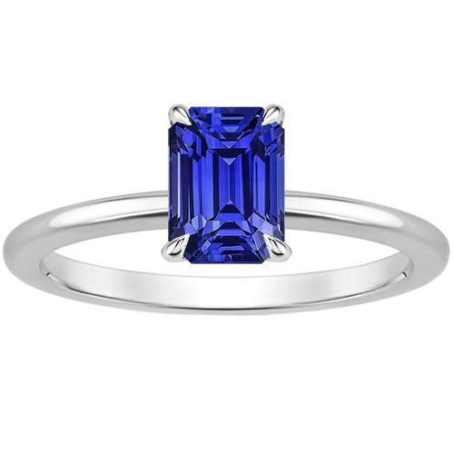 Solitaire Ring White Gold 14K Emerald Blue Sapphire 3 Carats - Gemstone Ring-harrychadent.ca