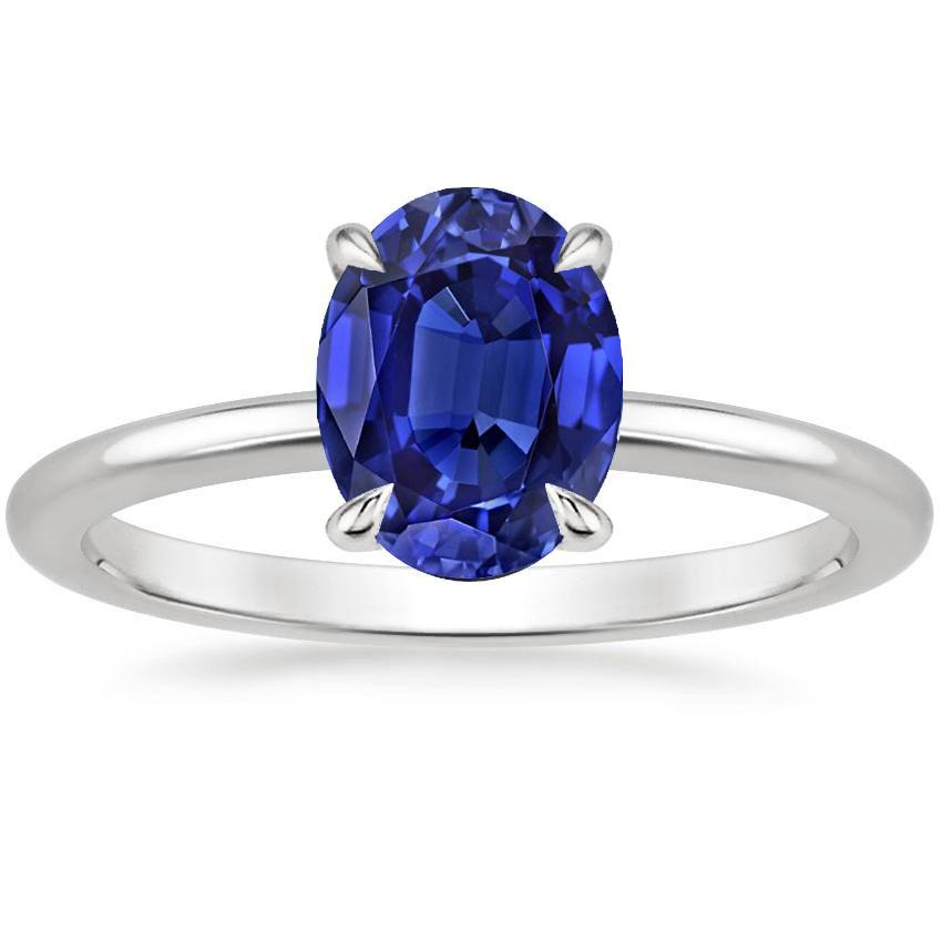 Solitaire Ring White Gold 14K Oval Cut Ceylon Sapphire 2 Carats - Gemstone Ring-harrychadent.ca
