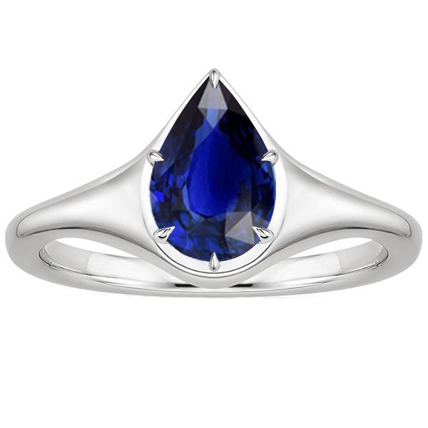 Solitaire Ring White Gold 14K Pear Blue Sapphire 3.50 Carats - Gemstone Ring-harrychadent.ca