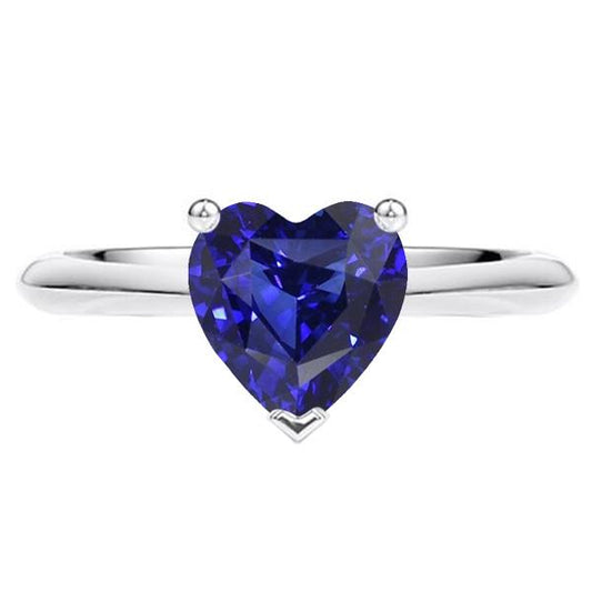 Solitaire Ring White Gold Ceylon Sapphire Heart Shaped 2.50 Carats - Gemstone Ring-harrychadent.ca