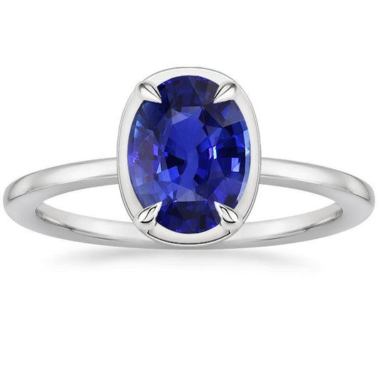 Solitaire Ring White Gold Oval Sri Lankan Sapphire 2 Carats - Gemstone Ring-harrychadent.ca