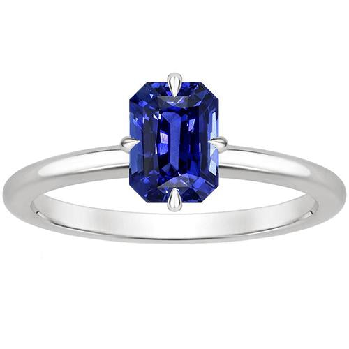 Solitaire Ring White Gold Radiant Ceylon Sapphire 3 Carats - Gemstone Ring-harrychadent.ca