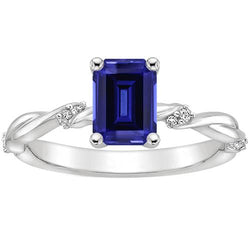Solitaire Ring with Accents Blue Sapphire & Natural Earth Mined Diamond 3.50 Carats