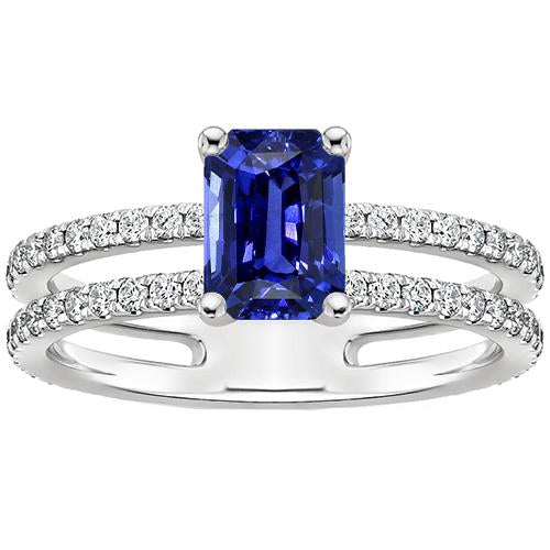 Solitaire Ring with Accents Blue Sapphire & Diamond 4.50 Carats - Gemstone Ring-harrychadent.ca