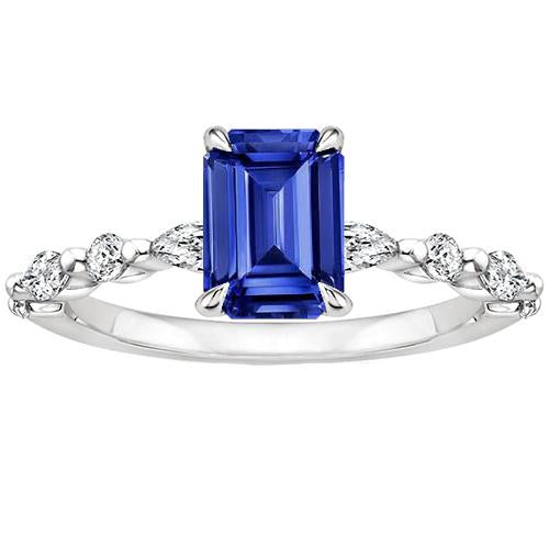 Solitaire Ring with Accents Blue Sapphire & Diamond 4 Carats - Gemstone Ring-harrychadent.ca