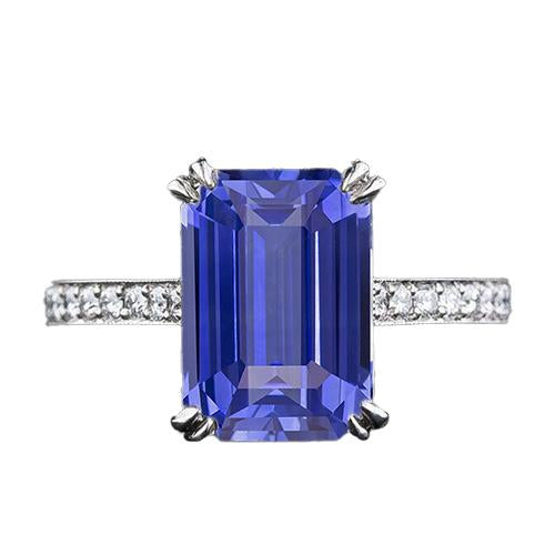 Solitaire Ring With Accents Ceylon Sapphire & Diamonds 3 Carats - Gemstone Ring-harrychadent.ca