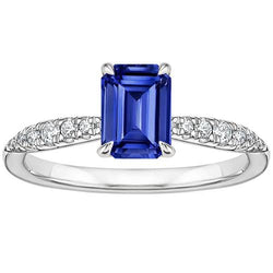 Solitaire Ring With Accents Emerald Blue Sapphire & Natural Earth Mined Diamond 4 Carats