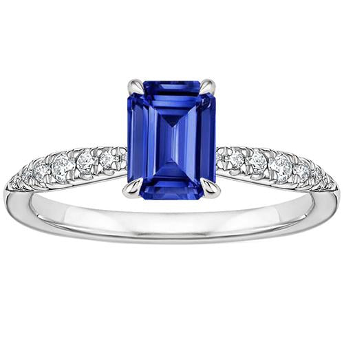 Solitaire Ring With Accents Emerald Blue Sapphire & Diamond 4 Carats - Gemstone Ring-harrychadent.ca