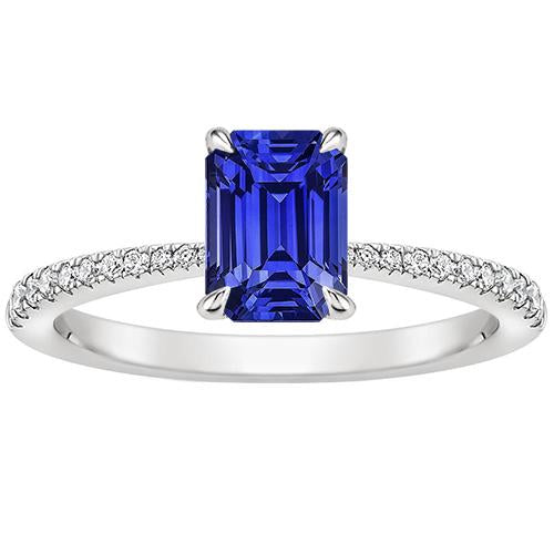 Solitaire Ring With Accents Emerald Blue Sapphire & Diamond 4 Carats - Gemstone Ring-harrychadent.ca