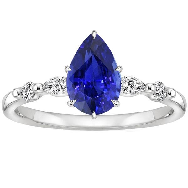 Solitaire Ring With Accents Pear Sri Lankan Sapphire 4.50 Carats - Gemstone Ring-harrychadent.ca