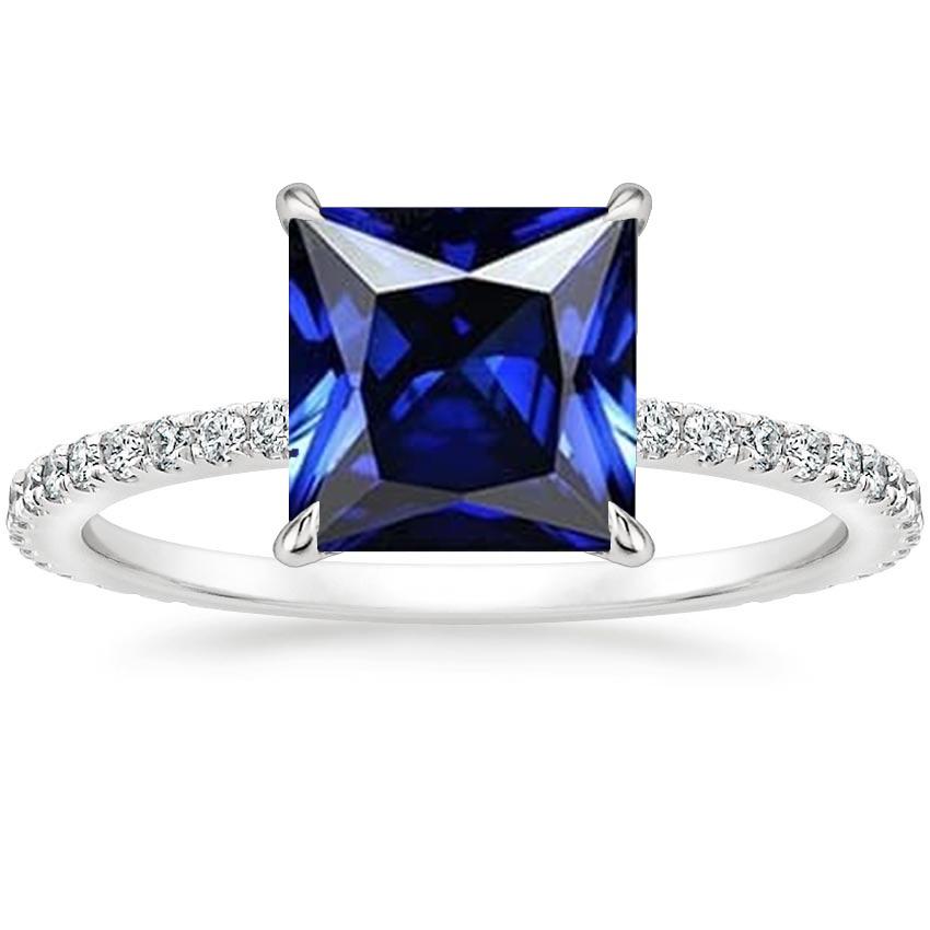 Solitaire Ring With Accents Princess Cut Ceylon Sapphire New 6 Carats - Gemstone Ring-harrychadent.ca