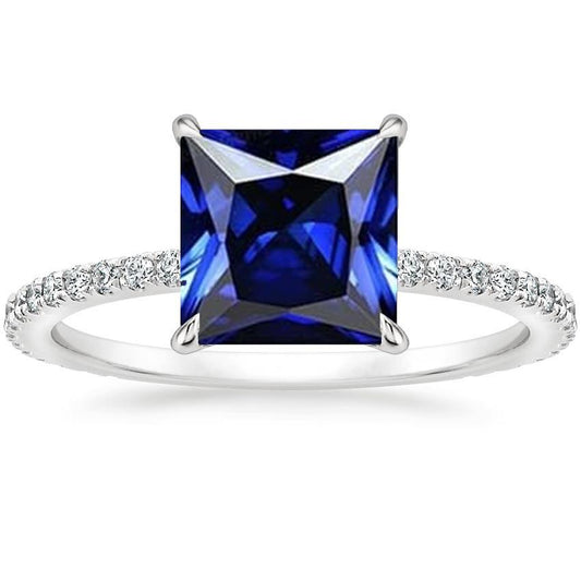 Solitaire Ring With Accents Princess Cut Ceylon Sapphire New 6 Carats - Gemstone Ring-harrychadent.ca