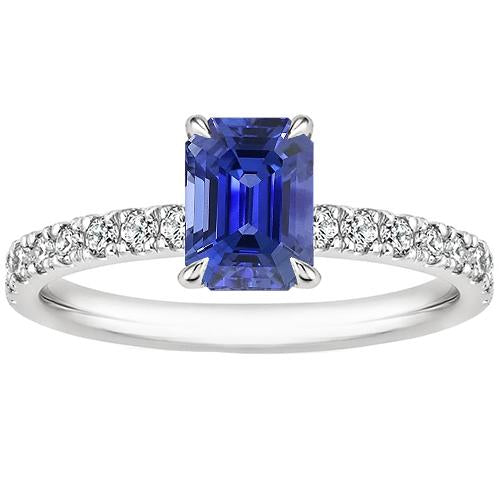 Solitaire Ring with Accents Radiant Blue Sapphire & Diamond 4 Carats - Gemstone Ring-harrychadent.ca