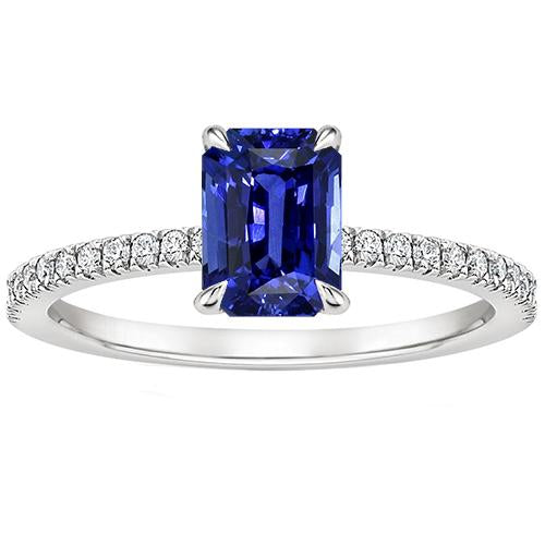 Solitaire Ring with Accents Radiant Ceylon Sapphire & Diamond 4 Carats - Gemstone Ring-harrychadent.ca