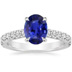Solitaire Ring With Natural Earth Mined Diamonds Accents Oval Blue Sapphire 4 Carats