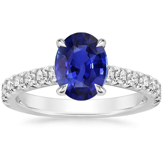 Solitaire Ring With Diamonds Accents Oval Blue Sapphire 4 Carats - Gemstone Ring-harrychadent.ca