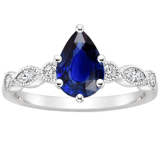 Solitaire Ring WIth Marquise & Round Diamonds Accents 3 Carats - Gemstone Ring-harrychadent.ca