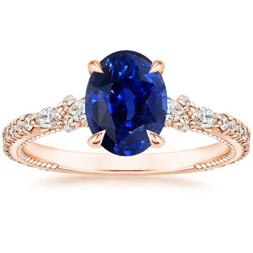 Solitaire Ring With Pear Diamond Accents Oval Ceylon Sapphire 4 Carats - Gemstone Ring-harrychadent.ca