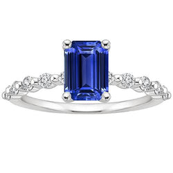 Solitaire Ring With Side Stones Blue Sapphire & Natural Earth Mined Diamond 4 Carats