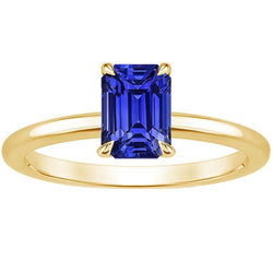 Solitaire Ring Yellow Gold Emerald Sri Lankan Sapphire 3 Carats